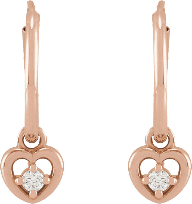 14K Gold Round Natural Diamond Heart Hoop Earrings - Rose Gold - view 5