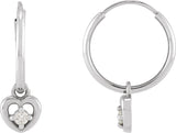 14K Gold Round Natural Diamond Heart Hoop Earrings - White Gold - view 3