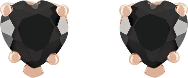 14K Gold Natural Black Onyx Heart 5-Prong V-End Stud Earrings - Rose Gold - view 4