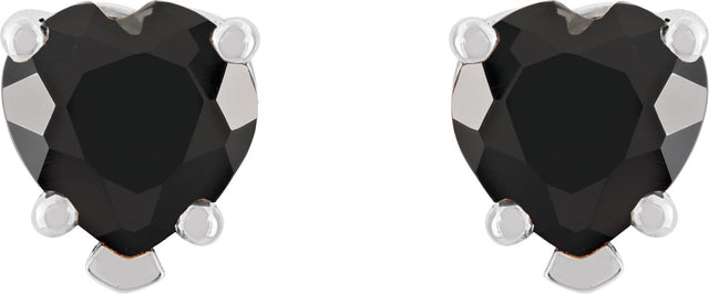 14K Gold Natural Black Onyx Heart 5-Prong V-End Stud Earrings - White Gold - view 4