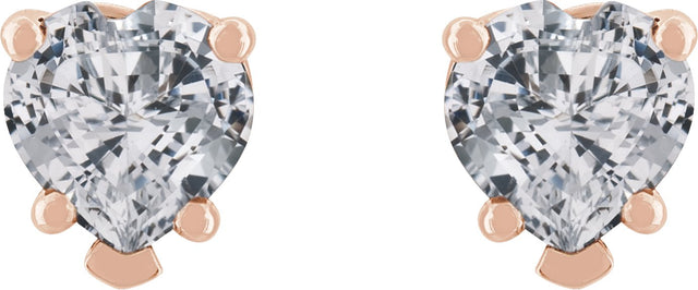 14K Gold Natural White Sapphire Heart 5-Prong V-End Stud Earrings - Rose Gold - view 4