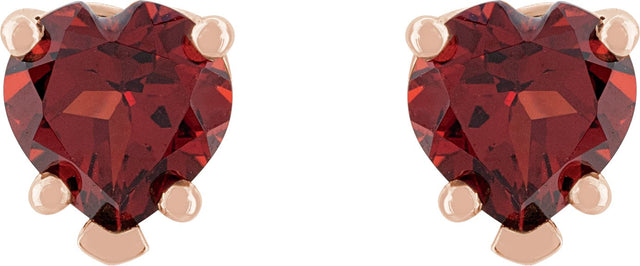 14K Gold Natural Mozambique Garnet Heart 5-Prong V-End Stud Earrings - Rose Gold - view 4