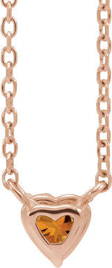 14K Gold Heart Natural Citrine Solitaire Necklace - Rose Gold - view 6