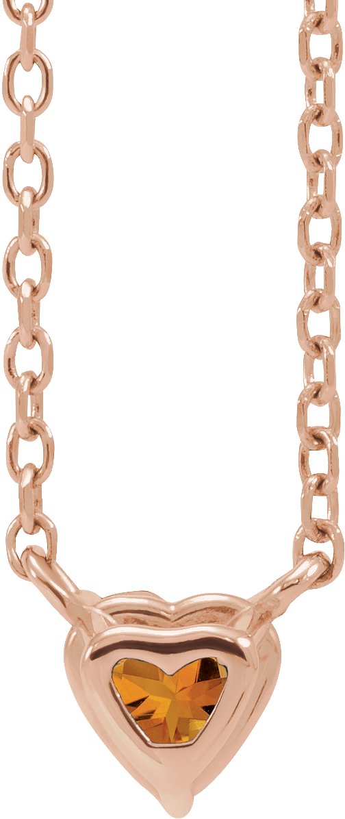 14K Gold Heart Natural Citrine Solitaire Necklace - Rose Gold - view 6
