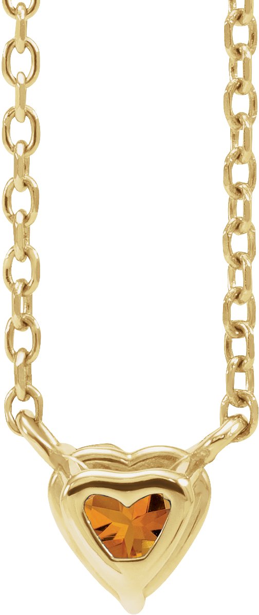 14K Gold Heart Natural Citrine Solitaire Necklace - Yellow Gold - view 6