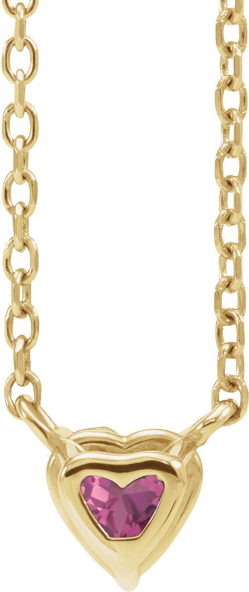 14K Gold Heart Natural Pink Tourmaline Solitaire Necklace - Yellow Gold - view 6
