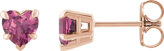 14K Gold Natural Pink Tourmaline Heart 5-Prong Claw V-End Stud Earrings - Rose Gold - view 3