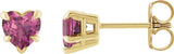 14K Gold Natural Pink Tourmaline Heart 5-Prong Claw V-End Stud Earrings - Yellow Gold - view 3
