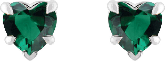 Platinum Lab-Grown Emerald Heart 5-Prong Claw V-End Stud Earrings - view 4