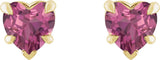 14K Gold Natural Pink Tourmaline Heart 5-Prong Claw V-End Stud Earrings - Yellow Gold - view 4