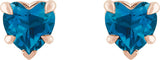 14K Gold Natural London Blue Topaz Heart 5-Prong Claw V-End Stud Earrings - Rose Gold - view 4