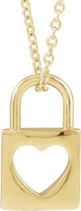 14K Gold Pierced Heart Lock Necklace or Pendant - Yellow Gold