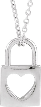 14K Gold Pierced Heart Lock Necklace or Pendant - White Gold
