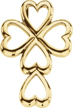 14K Gold Heart Cross Pendant – 28.75x20mm - Yellow Gold
