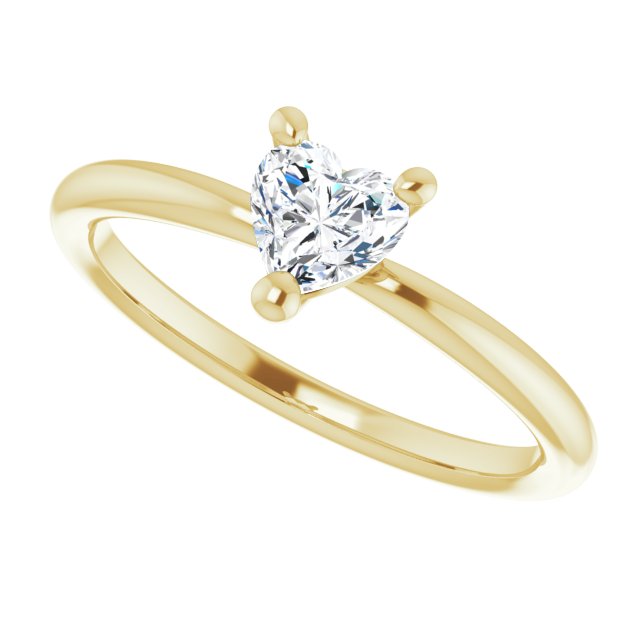 14K Gold Natural White Sapphire Heart Solitaire Ring - Yellow Gold - view 10