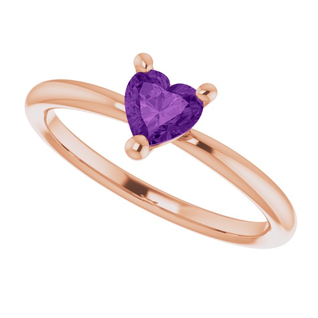 14K Gold Natural Amethyst Heart Solitaire Ring - Rose Gold - view 10