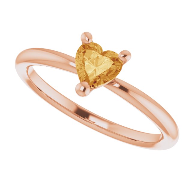 14K Gold Natural Citrine Heart Solitaire Ring - Rose Gold - view 10
