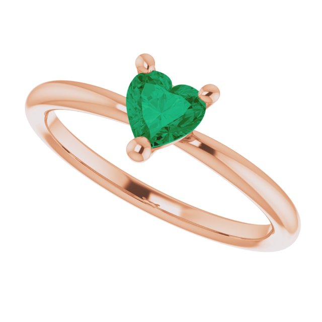 14K Gold Lab-Grown Emerald Heart Solitaire Ring - Rose Gold - view 10