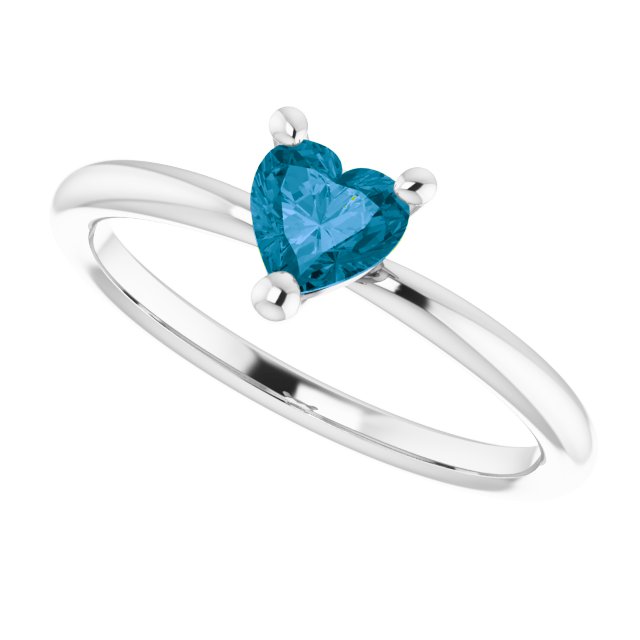 14K Gold Natural London Blue Topaz Heart Solitaire Ring - White Gold - view 10