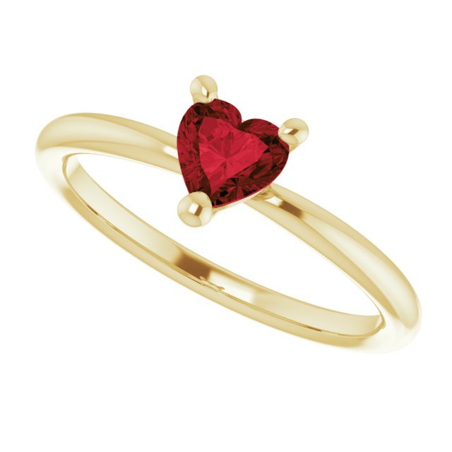 14K Gold Natural Mozambique Garnet Heart Solitaire Ring - Yellow Gold - view 10