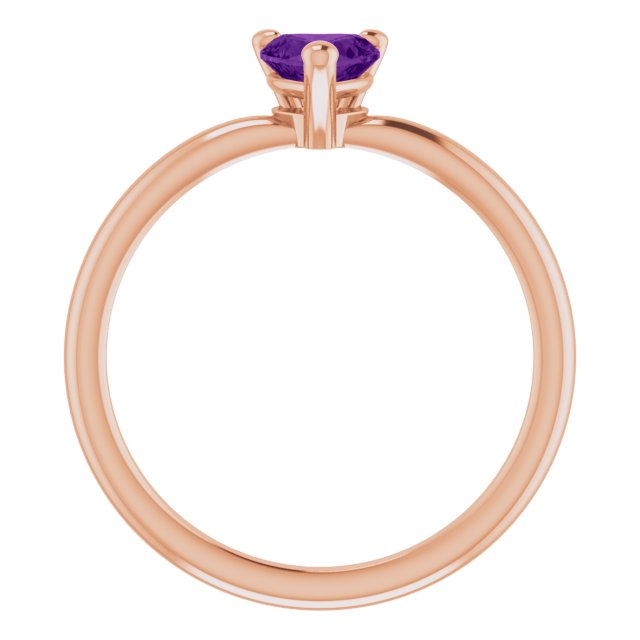 14K Gold Natural Amethyst Heart Solitaire Ring - Rose Gold - view 7