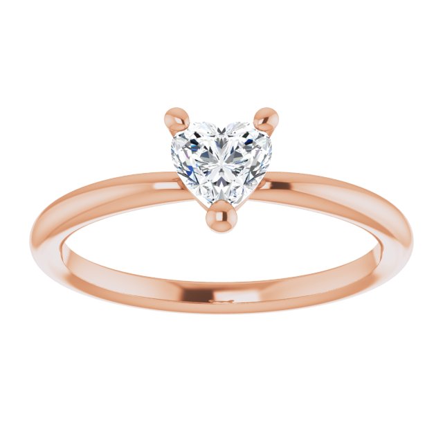14K Gold Natural White Sapphire Heart Solitaire Ring - Rose Gold - view 8
