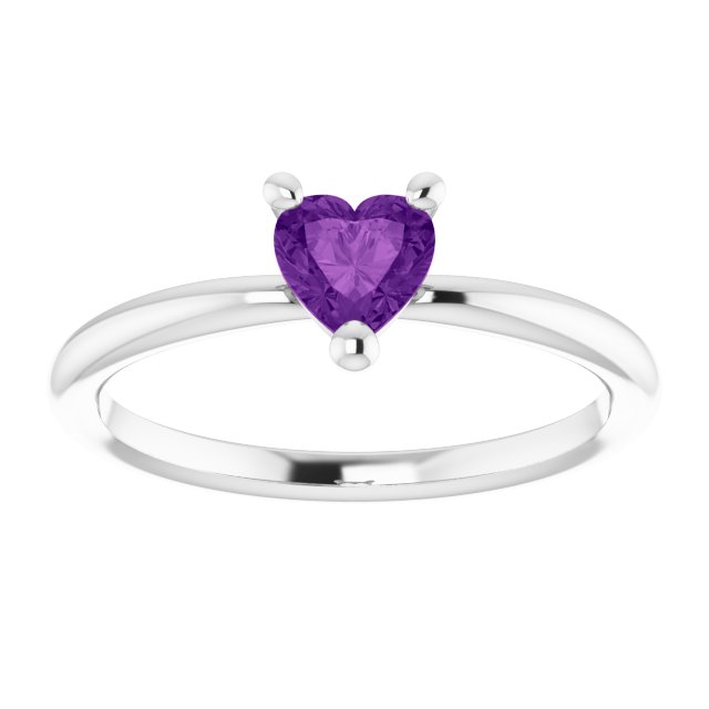 Platinum Natural Amethyst Heart Solitaire Ring - view 8