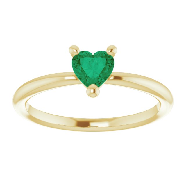 14K Gold Lab-Grown Emerald Heart Solitaire Ring - Yellow Gold - view 8