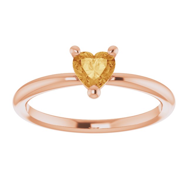 14K Gold Natural Citrine Heart Solitaire Ring - Rose Gold - view 8