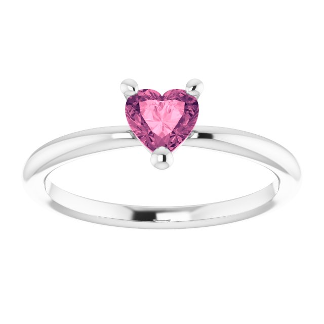 14K Gold Natural Pink Tourmaline Heart Solitaire Ring - White Gold - view 8