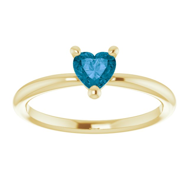 14K Gold Natural London Blue Topaz Heart Solitaire Ring - Yellow Gold - view 8