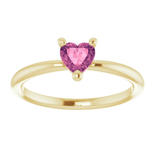14K Gold Natural Pink Tourmaline Heart Solitaire Ring - Yellow Gold - view 8
