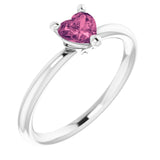 14K Gold Natural Pink Tourmaline Heart Solitaire Ring - White Gold - view 6