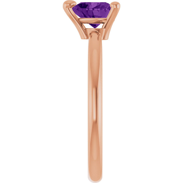 14K Gold Natural Amethyst Heart Solitaire Ring - Rose Gold - view 11