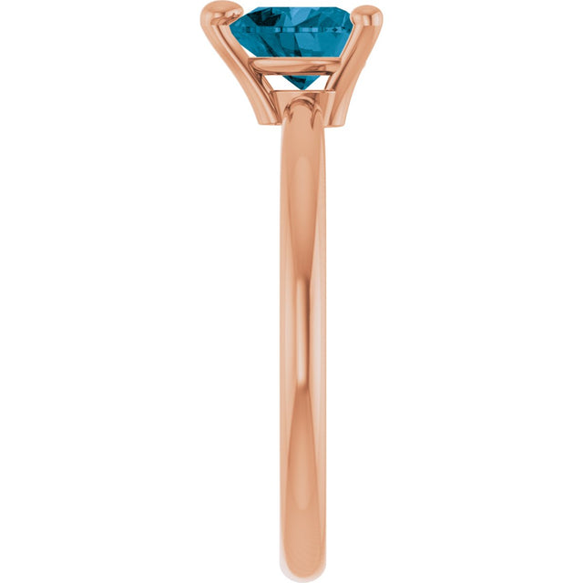 14K Gold Natural London Blue Topaz Heart Solitaire Ring - Rose Gold - view 11
