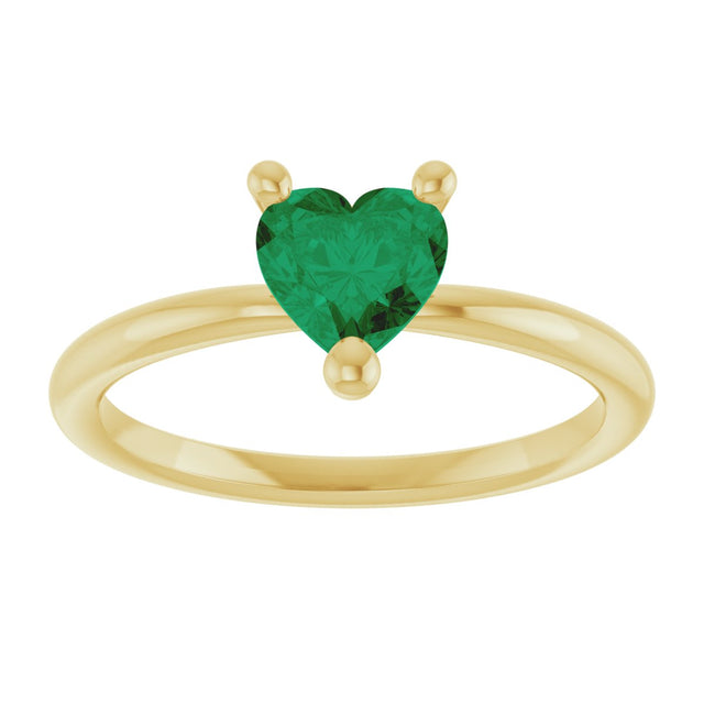 14K Gold Lab-Grown Emerald Heart Solitaire Ring - Yellow Gold - view 8