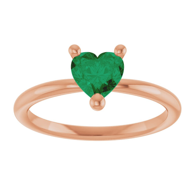 14K Gold Lab-Grown Emerald Heart Solitaire Ring - Rose Gold - view 9