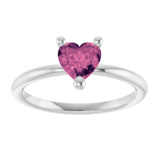 14K Gold Natural Pink Tourmaline Heart Solitaire Ring - White Gold - view 8