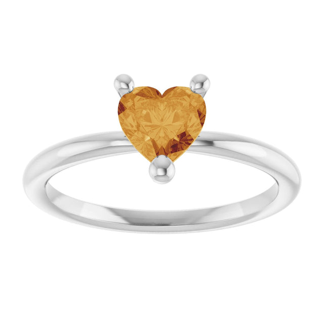 14K Gold Natural Citrine Heart Solitaire Ring - White Gold - view 8