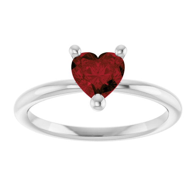 14K Gold Natural Mozambique Garnet Heart Solitaire Ring - White Gold - view 8
