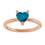 14K Gold Natural London Blue Topaz Heart Solitaire Ring - Rose Gold - view 9