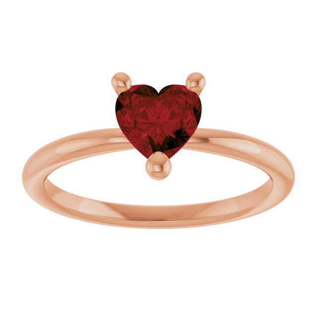 14K Gold Natural Mozambique Garnet Heart Solitaire Ring - Rose Gold - view 9