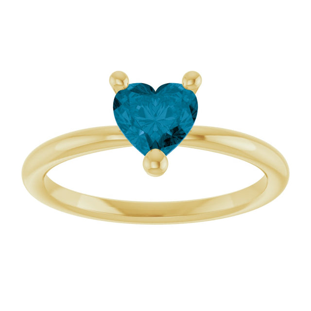 14K Gold Natural London Blue Topaz Heart Solitaire Ring - Yellow Gold - view 8