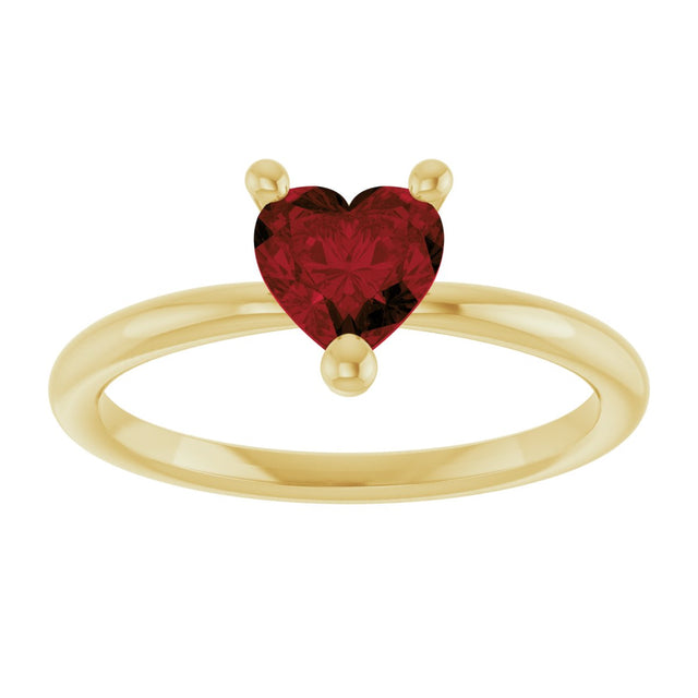 14K Gold Natural Mozambique Garnet Heart Solitaire Ring - Yellow Gold - view 8