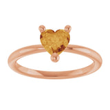 14K Gold Natural Citrine Heart Solitaire Ring - Rose Gold - view 9
