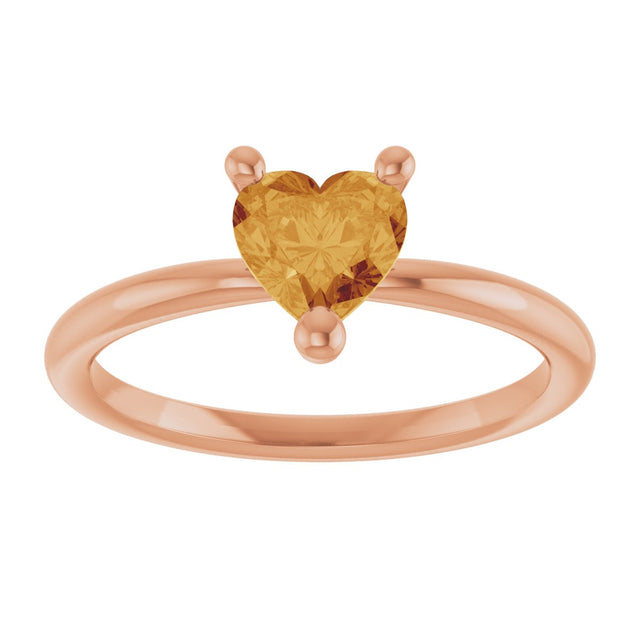 14K Gold Natural Citrine Heart Solitaire Ring - Rose Gold - view 9
