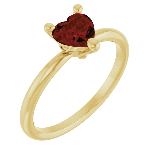 14K Gold Natural Mozambique Garnet Heart Solitaire Ring - Yellow Gold - view 10