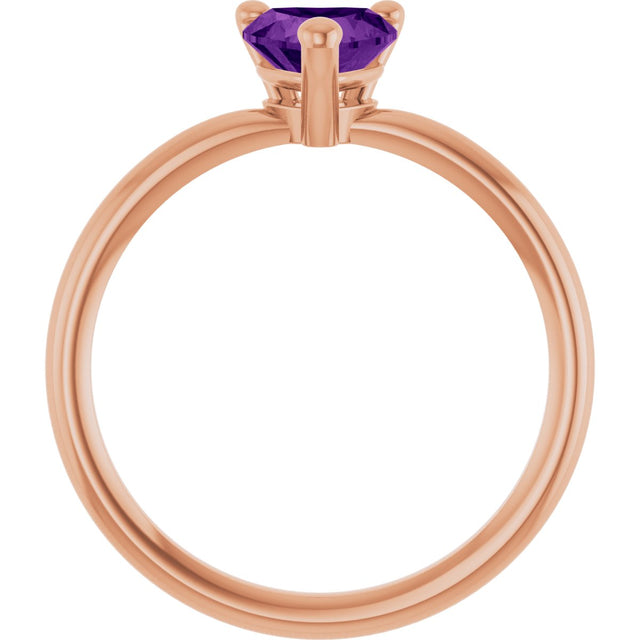 14K Gold Natural Amethyst Heart Solitaire Ring - Rose Gold - view 8