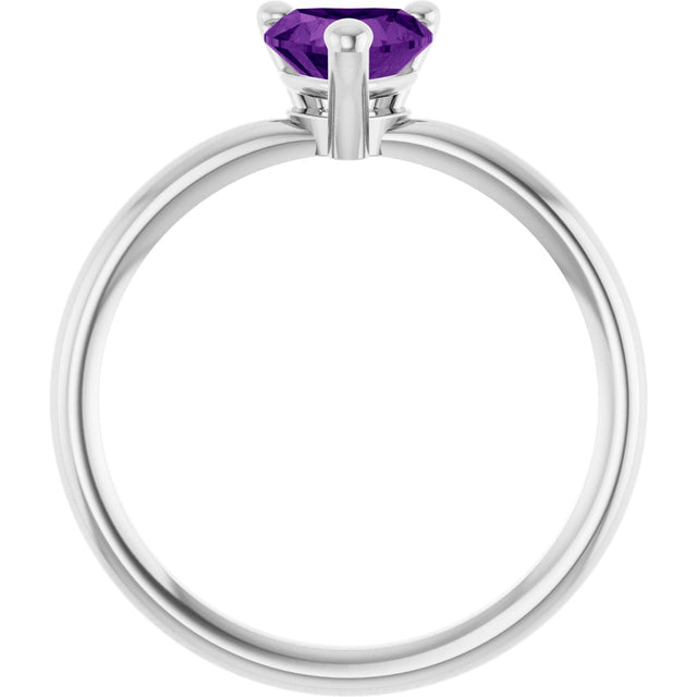 Platinum Natural Amethyst Heart Solitaire Ring - view 9