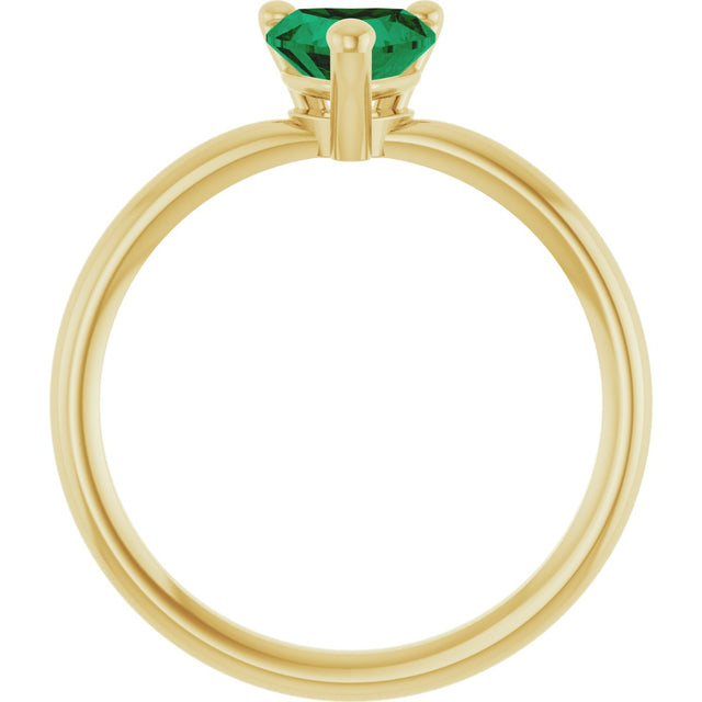 14K Gold Lab-Grown Emerald Heart Solitaire Ring - Yellow Gold - view 7